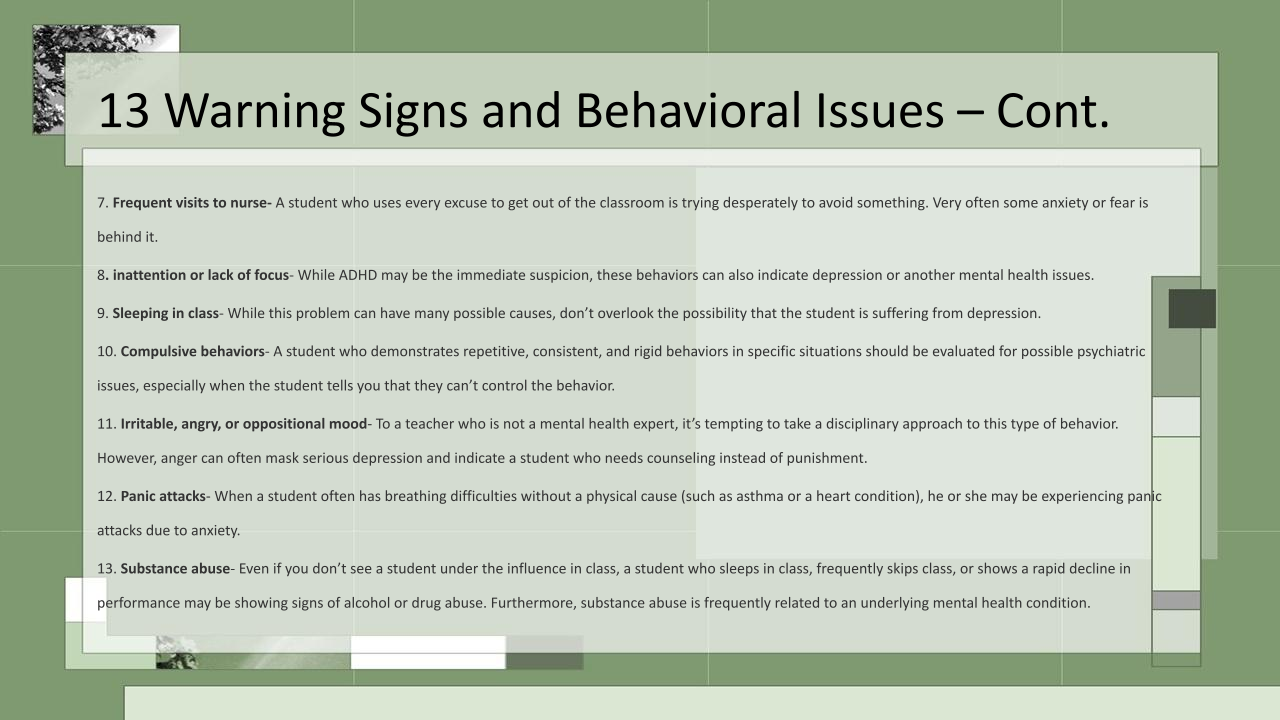 warning signs and behavioral issues