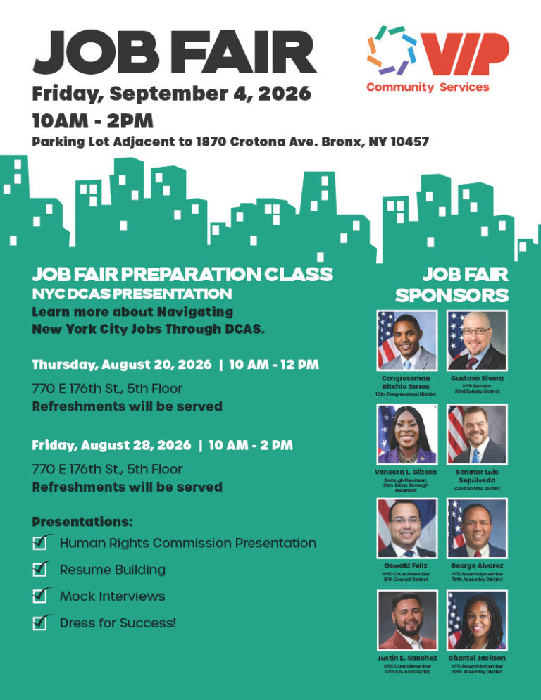 Job Fair on Friday September 4th, 2026 from 10 AM to 2 PM. Preparation classes August 20th 10 AM to 12 PM and August 28th 10 AM to 2 PM.