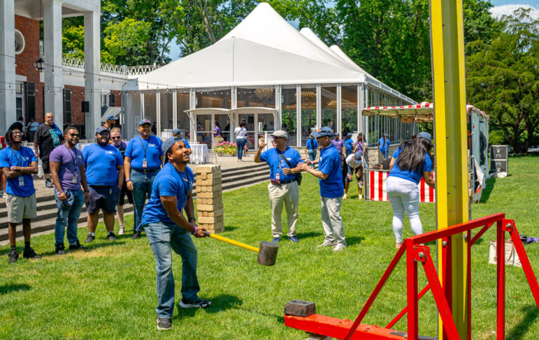 Carnival games at community fair outside VIP Community Services building in the Bronx